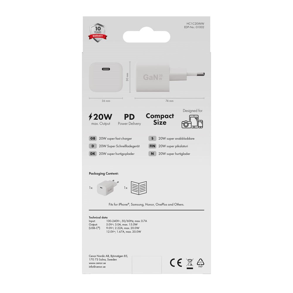 X2O 20W Wall Charger with 1x USB-C - White