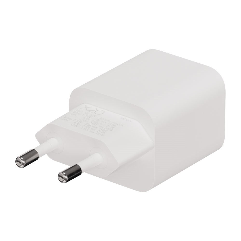 X2O 20W Wall Charger with 1x USB-A & 1x USB-C - White