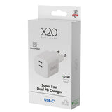 X2O 45W GaN Wall Charger with 2x USB-C - White