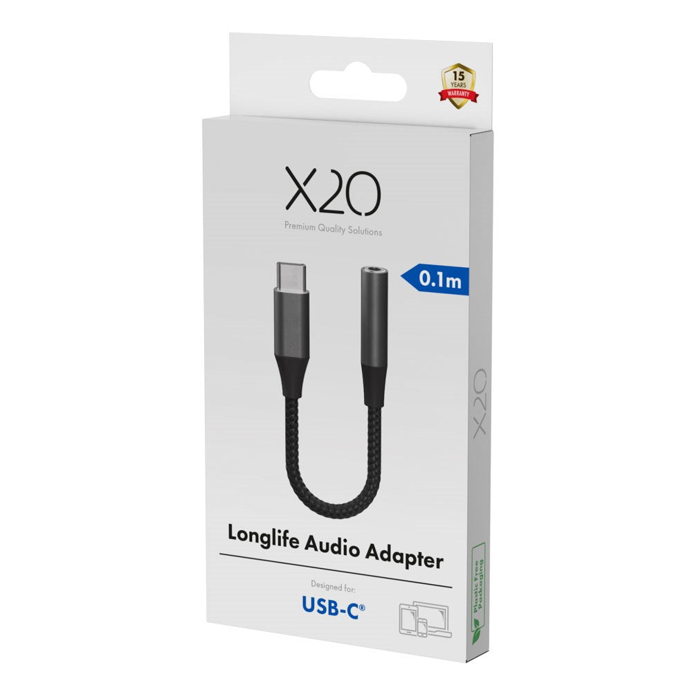 X2O Longlife USB-C to 3.5mm AUX Audio Adapter - 0.1m - Black