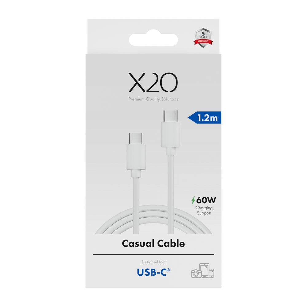 X2O Basic 60W USB-C to USB-C Cable - 1.2m - White