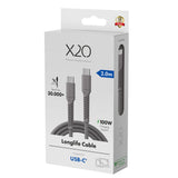 X2O Longlife 100W USB-C to USB-C Cable - 2m - Grey