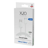 X2O Basic 60W USB-A to USB-C Cable - 2m - White