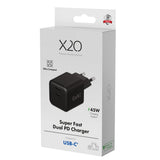 X2O 45W GaN Wall Charger with 2x USB-C - Black