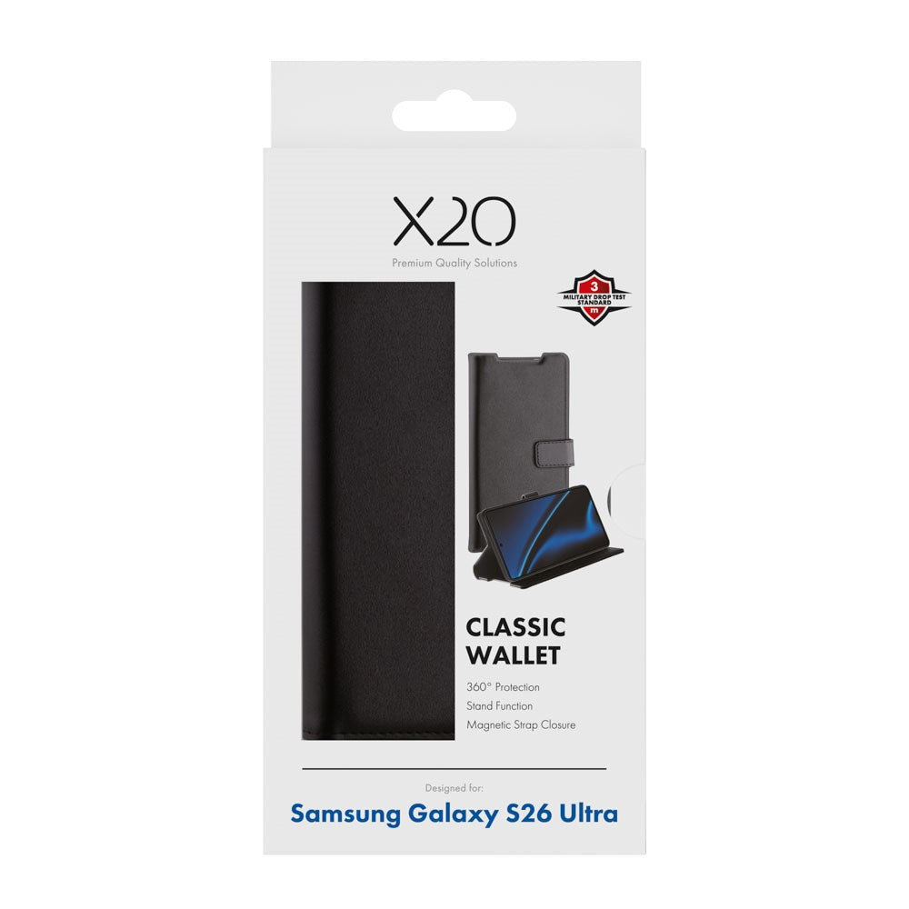 Samsung Galaxy S26 Ultra X2O Classic Wallet Flip Case - Black