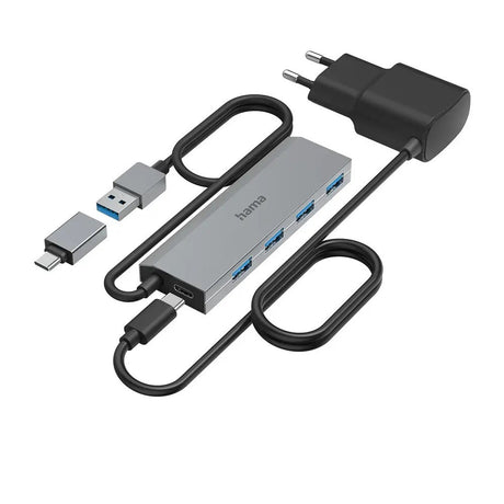 HAMA USB-A Hub with USB-C Adapter – Grey