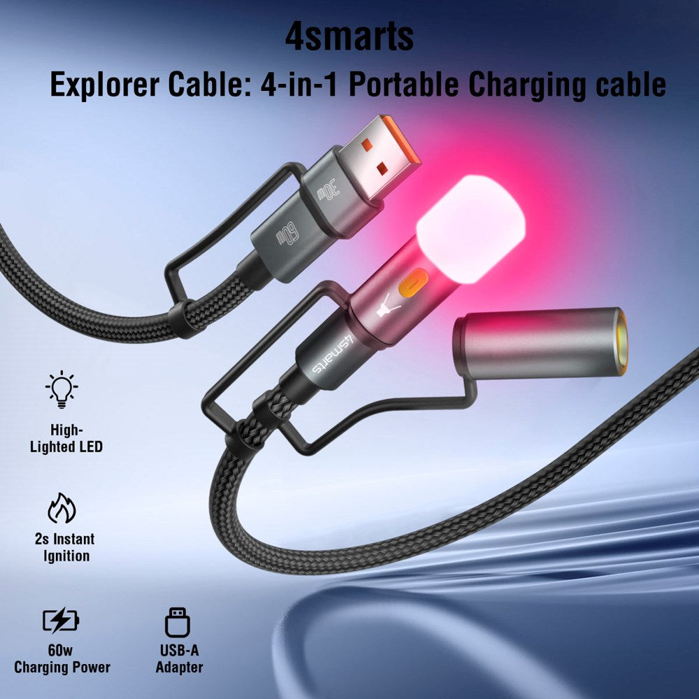 4smarts 4-in-1 USB-C Outdoor Cable Set - 60W / 1m - Black