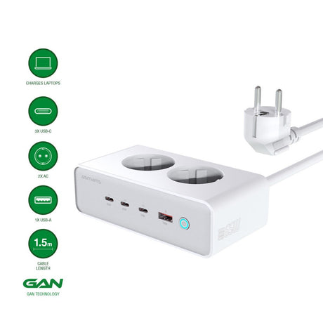 4smarts 6-in-1 Desktop Charger - 65W - 2x AC Plug / 3x USB-C / 1x USB-A - White