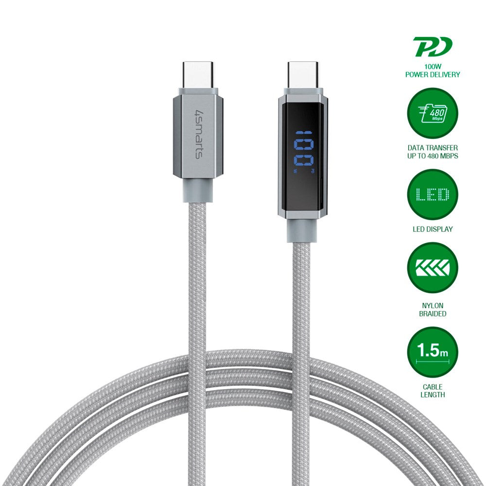 4smarts DigitCord USB-C Cable 100W - 1.5m - Grey