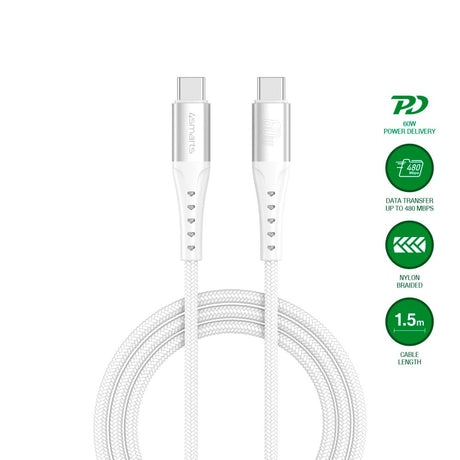 4smarts PrimeCord USB-C to USB-C Cable 60W - 1.5 m - White