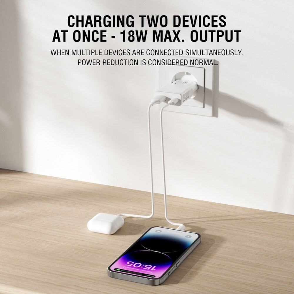4smarts PDPlug Slim 20W Wall Charger with 1 x USB-A & 1 x USB-A & Built-in USB-C Cable - White