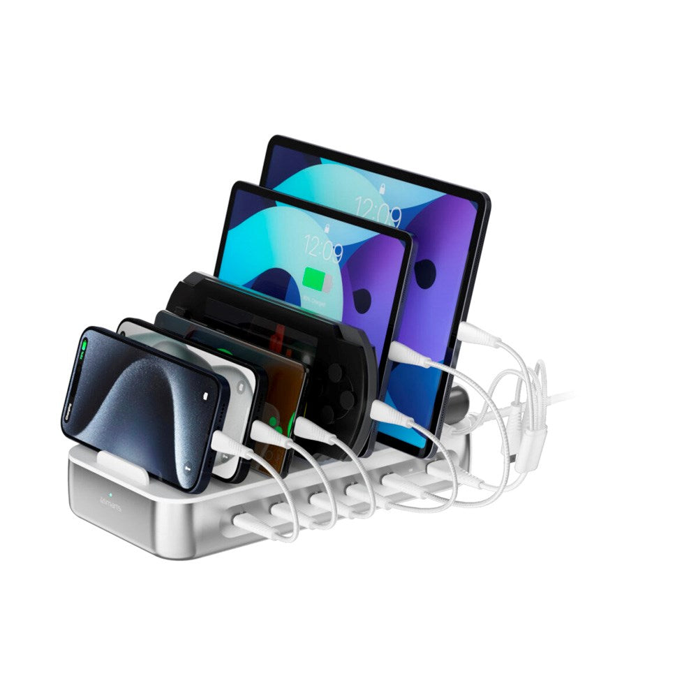 4smarts Charging Station with 9 Charging Options - 5x USB-C Cable & 1x 4-in-1 Multi Cable - 100W - Silver