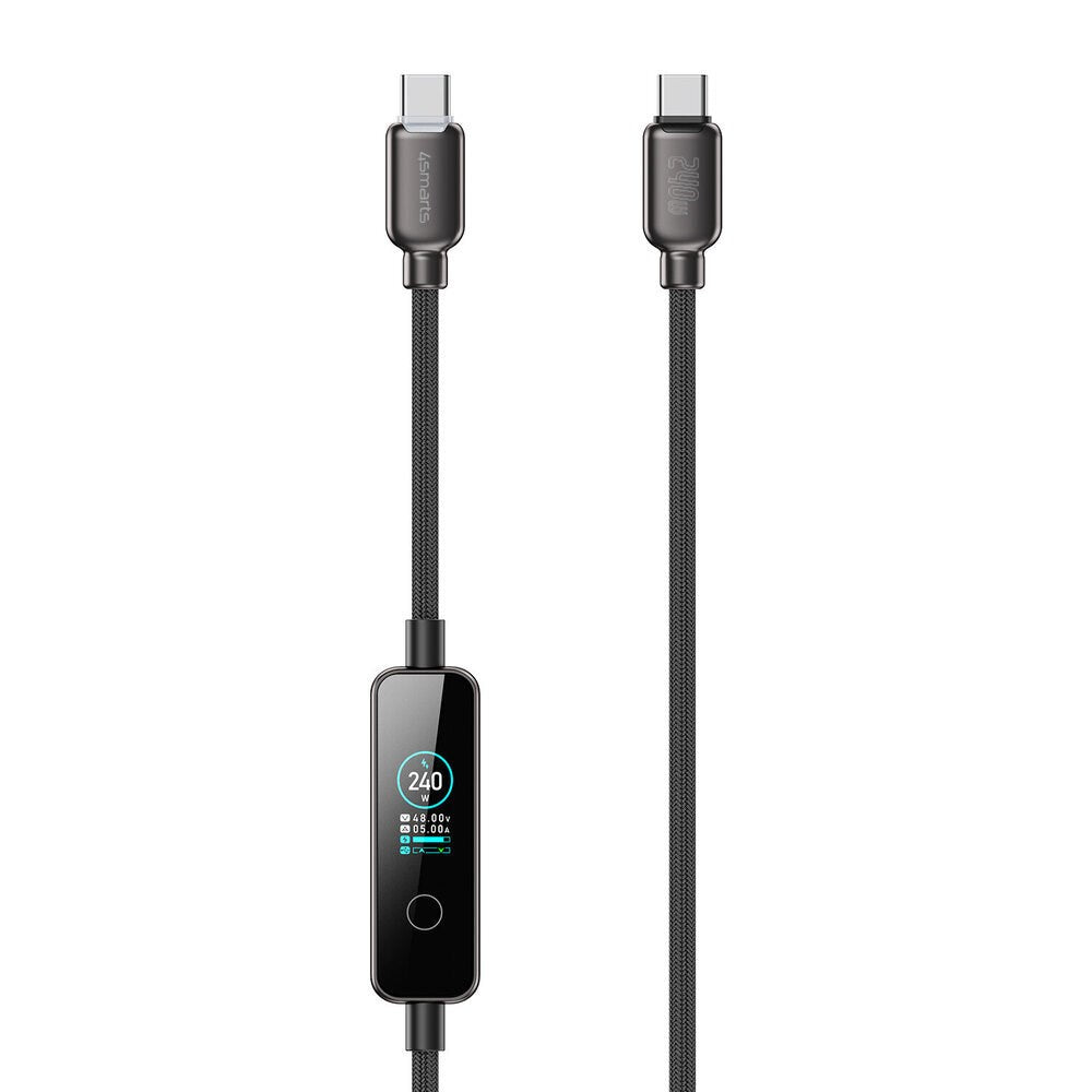 4smarts ScreenCord 240W USB-C to USB-C Cable with Built-in Display - 1.2m - Black