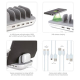 4smarts Charging Station Family Evo Version 63W w. Wireless Charger, 5 x Charging Cables & AirPods Charging Stand - White / Grey