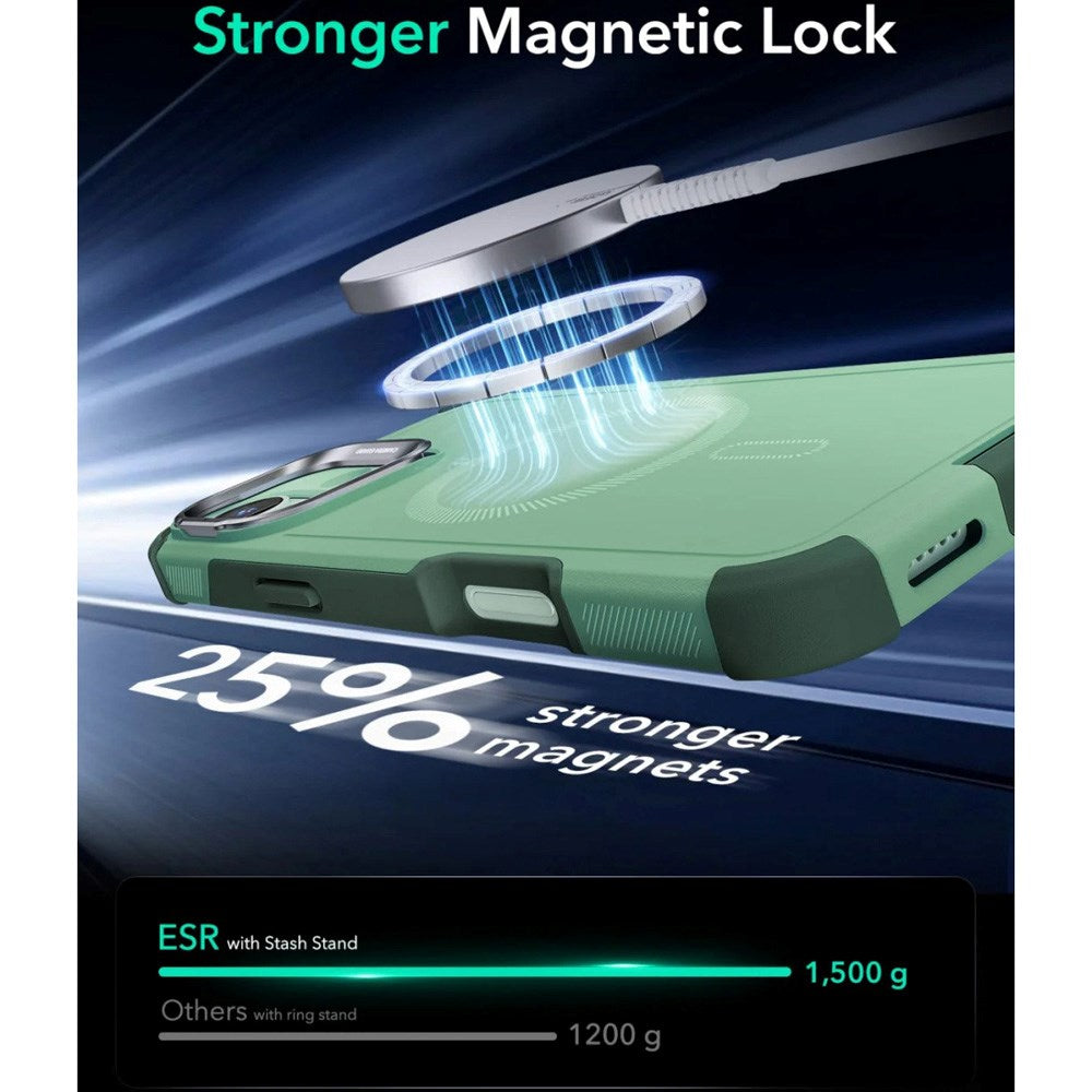 ESR iPhone 16 Cyber Armor Case with Kickstand - MagSafe Compatible - Green