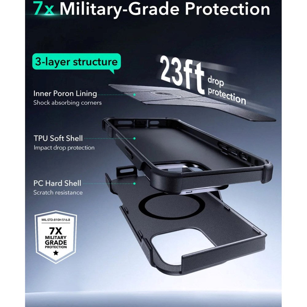 ESR iPhone 16 Pro Cyber Armor Case with Kickstand - MagSafe Compatible - Black