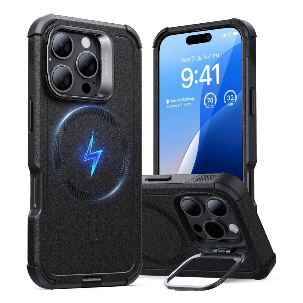 ESR iPhone 16 Pro Cyber Armor Case with Kickstand - MagSafe Compatible - Black