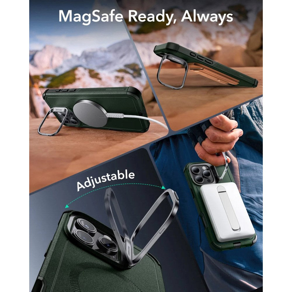 ESR iPhone 16 Pro Cyber Armor Case with Kickstand - MagSafe Compatible - Green