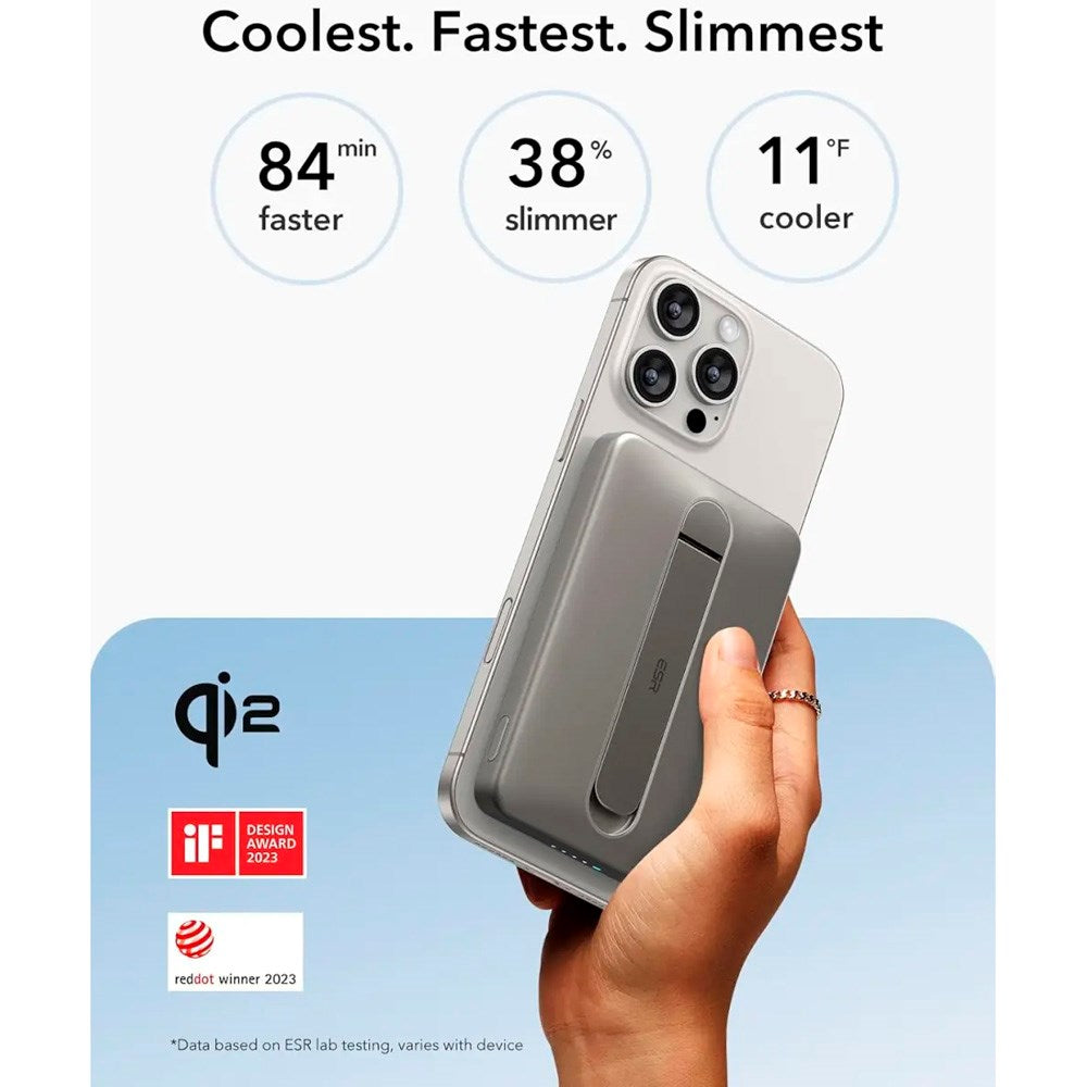 ESR Qi2 MagSlim PowerBank with Kickstand - 15W / 5000 mAh - MagSafe Compatible - Titanium