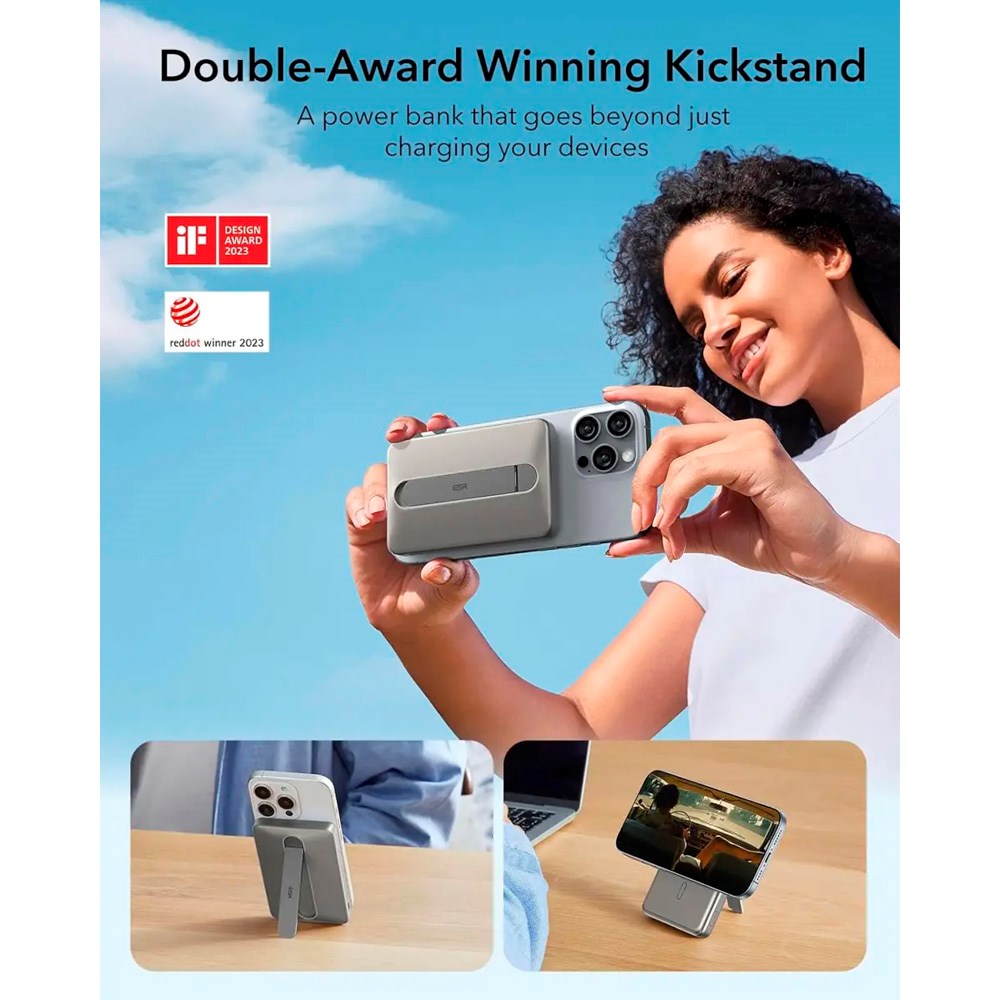 ESR Qi2 MagSlim PowerBank with Kickstand - 15W / 5000 mAh - MagSafe Compatible - Titanium