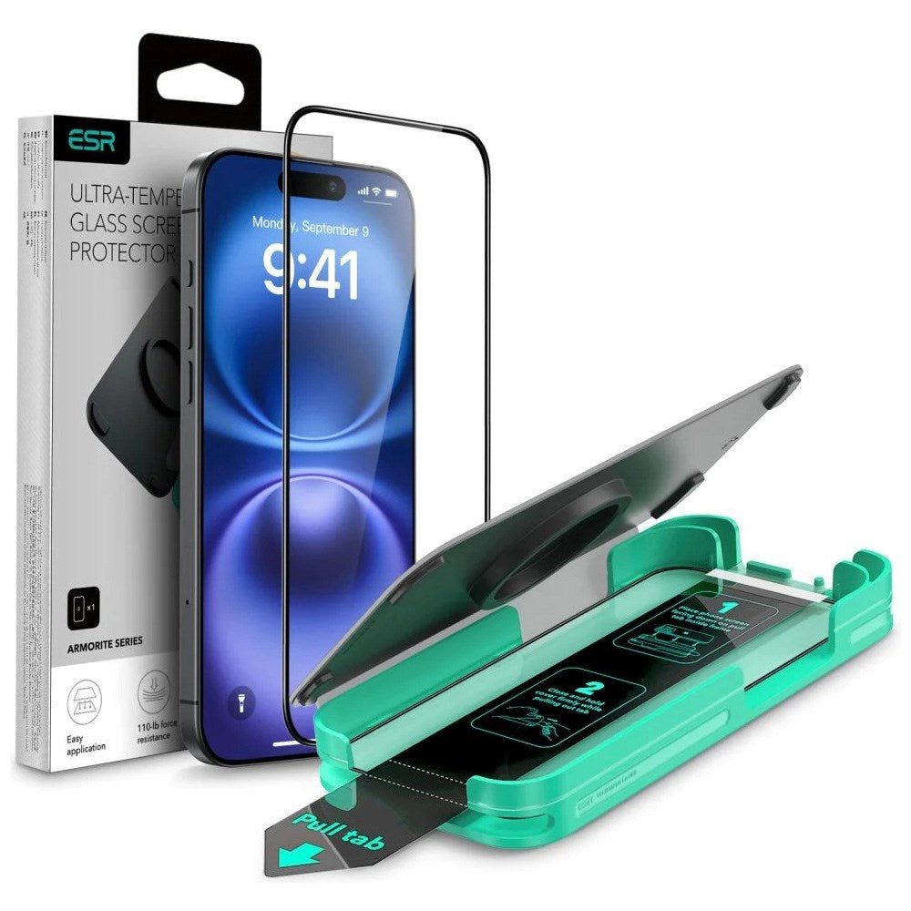 ESR iPhone 16 Armorite Screen Protection Tempered Glass w. Mounting Box - Transparent