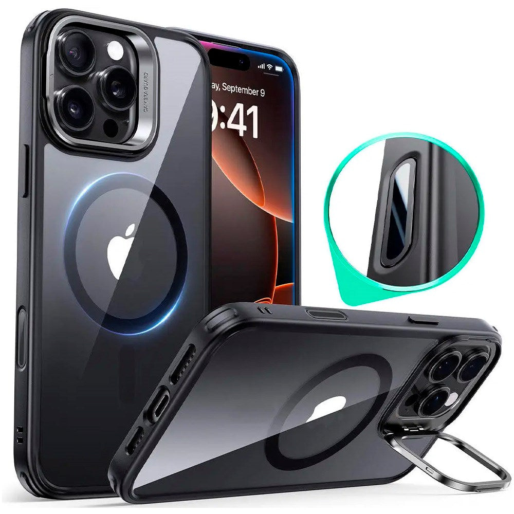ESR iPhone 16 Pro Classic Hybrid Case with Kickstand - MagSafe Compatible - Transparent / Black