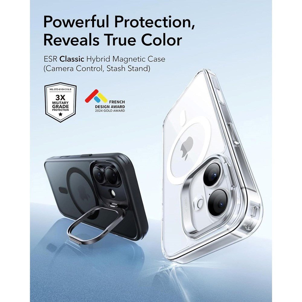 ESR iPhone 17 Classic Hybrid Stash Case with Kickstand - MagSafe Compatible - Matte Black