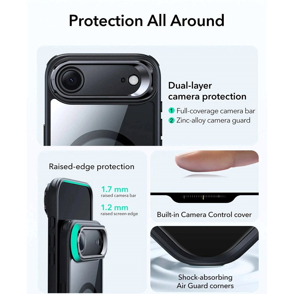 ESR iPhone Air Classic Hybrid Stash Case with Kickstand - MagSafe Compatible - Transparent / Black