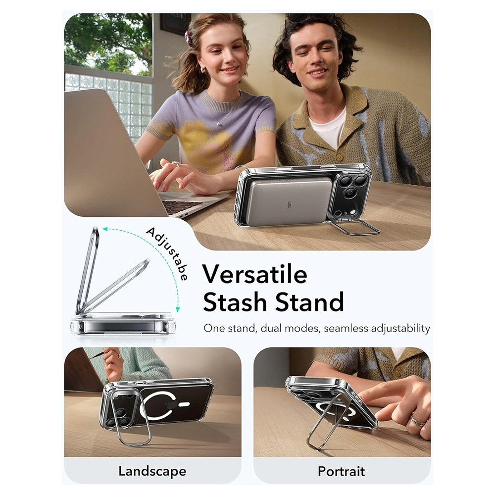 ESR iPhone 17 Pro Max Classic Hybrid Stash Case with Kickstand - MagSafe Compatible - Transparent