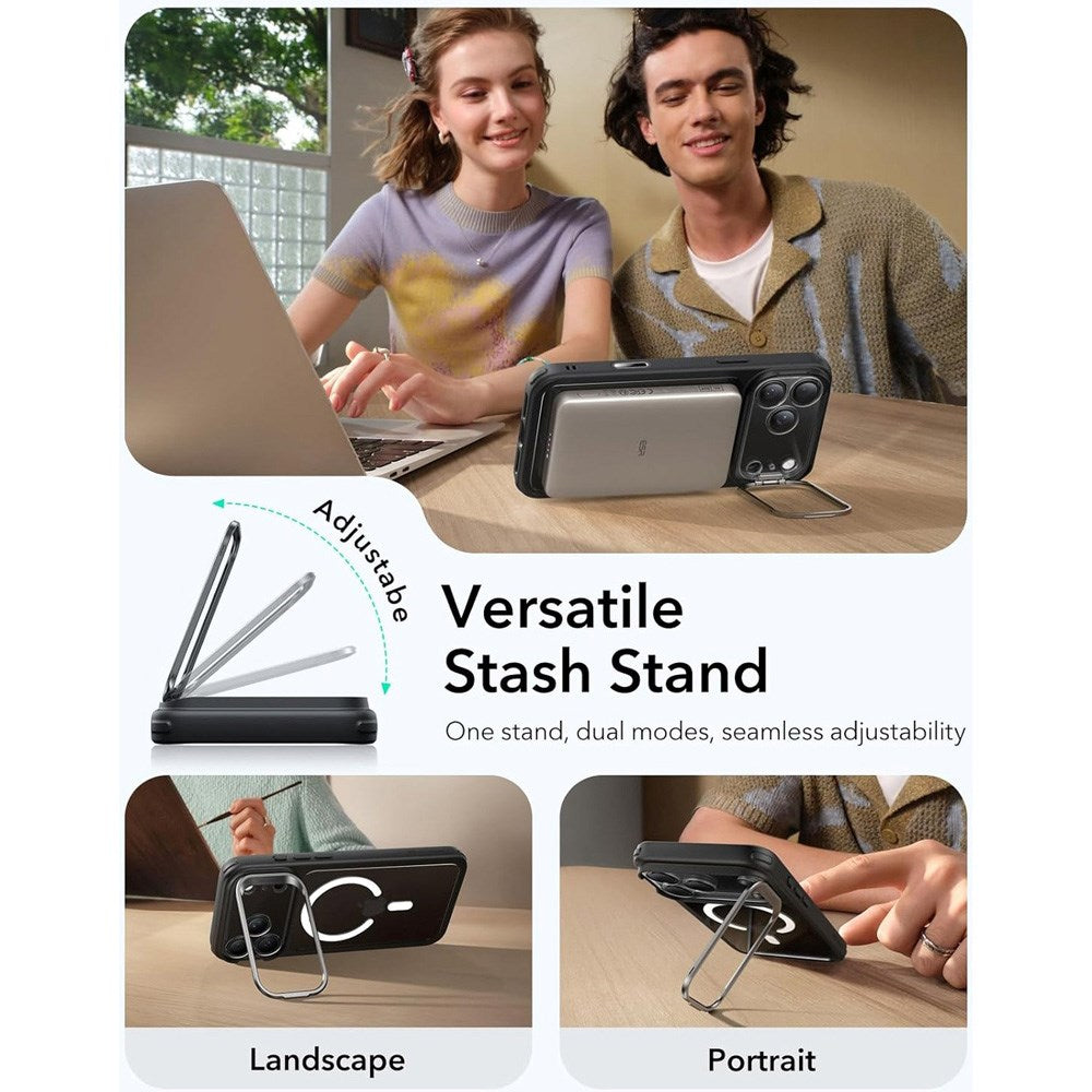 ESR iPhone 17 Pro Classic Hybrid Stash Case with Kickstand - MagSafe Compatible - Transparent / Black