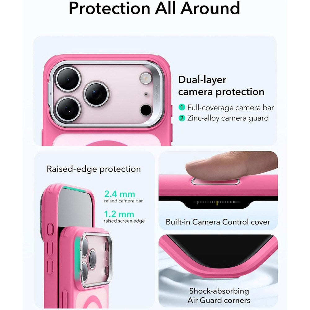 ESR iPhone 17 Pro Classic Hybrid Stash Case with Kickstand - MagSafe Compatible - Matte Pink