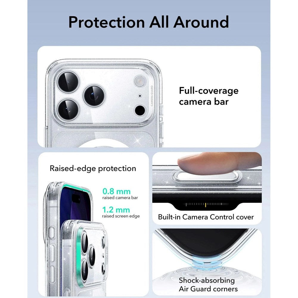 ESR iPhone 17 Pro Classic Hybrid Case with Camera Control Button - MagSafe Compatible - Transparent / Glitter