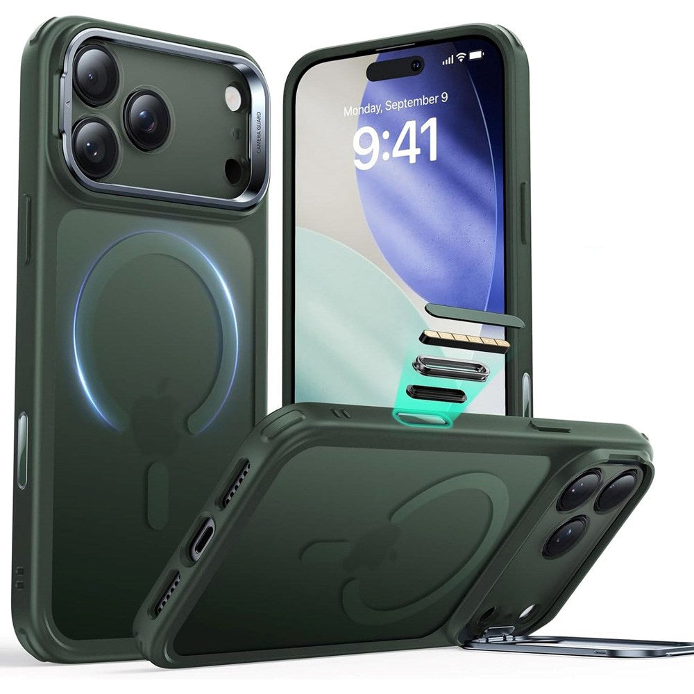ESR iPhone 17 Pro Classic Hybrid Stash Case with Kickstand - MagSafe Compatible - Matte Green