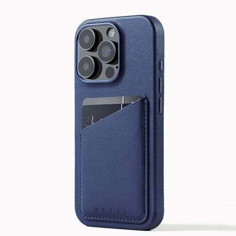 Mujjo iPhone 16 Pro Leather Wallet Case - MagSafe Compatible - Blue