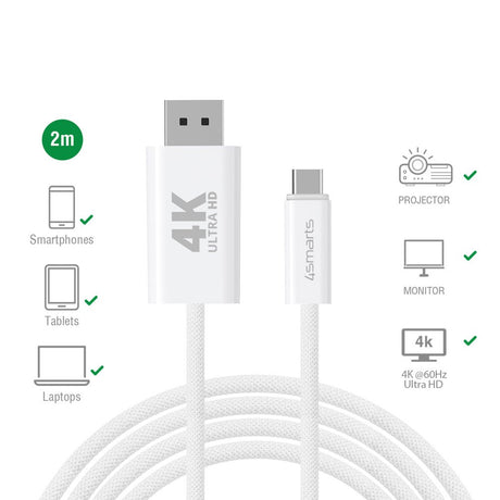 4smarts USB-C to DisplayPort Cable - 2m - White