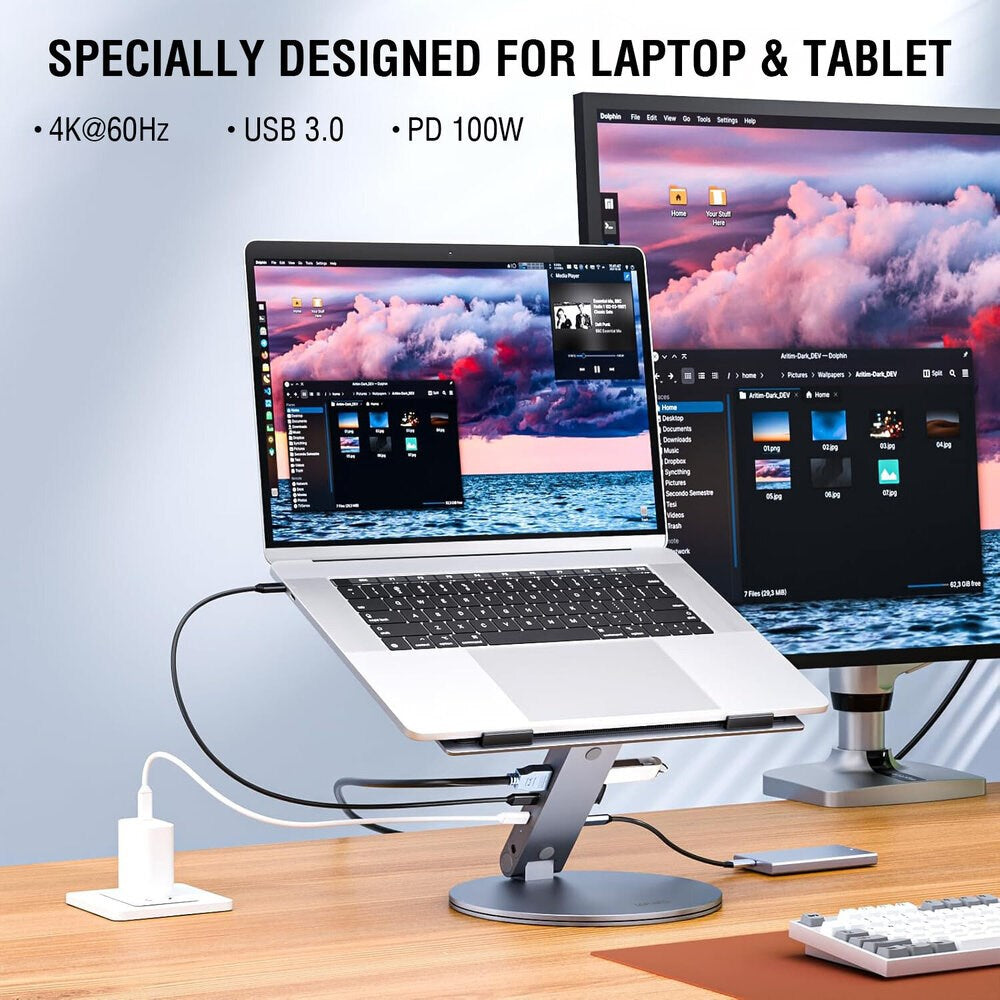 4smarts ErgoPro 360 Degree Laptop/Tablet Stand w. 6-in-1 USB-C Dock - Gray