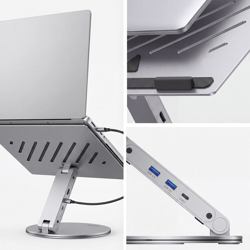 4smarts ErgoPro 360 Degree Laptop/Tablet Stand w. 6-in-1 USB-C Dock - Gray