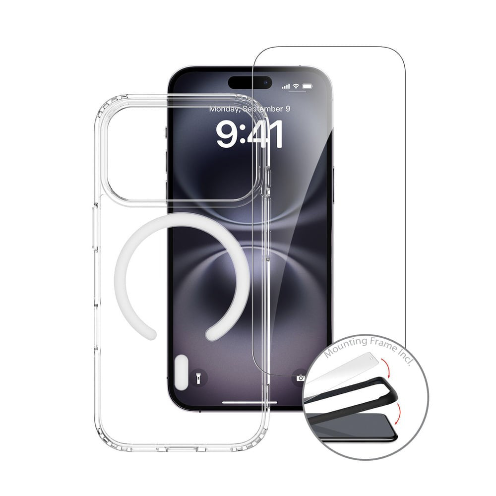 iPhone 18 Pro / 17 Pro 4Smarts 3-in-1 Premium Starter Set - MagSafe Case, Screen Protector & 20W Wall Charger - Transparent / White