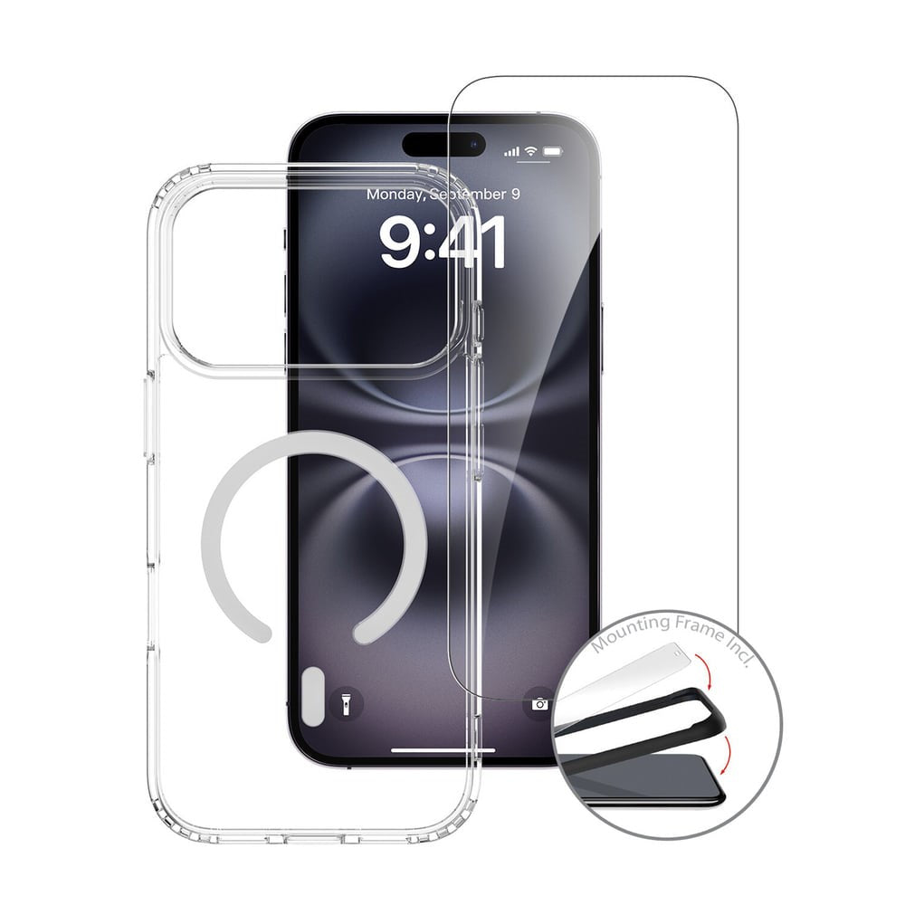 iPhone 18 Pro Max / 17 Pro Max 4Smarts 3-in-1 Premium Starter Set - MagSafe Case, Screen Protector & 20W Wall Charger - Transparent / White