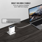 4smarts GaN 100W Wall Charger with Display - Built-in USB-C Cable - 1 x USB-A - 1 x USB-C - White