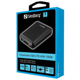 Sandberg PowerBank with 1 x USB-C PD 45W & 2 x USB-A QC - 15,000 mAh - Black