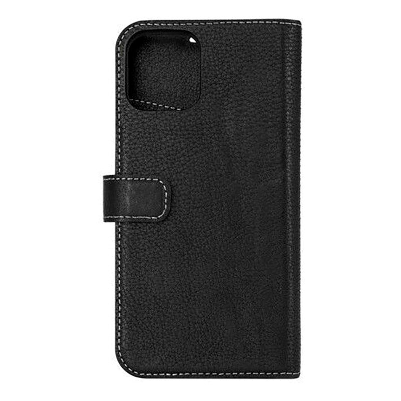 Essentials iPhone 12 / 12 Pro Real Leather Flip Case 2 in 1 with Card Holder - Black