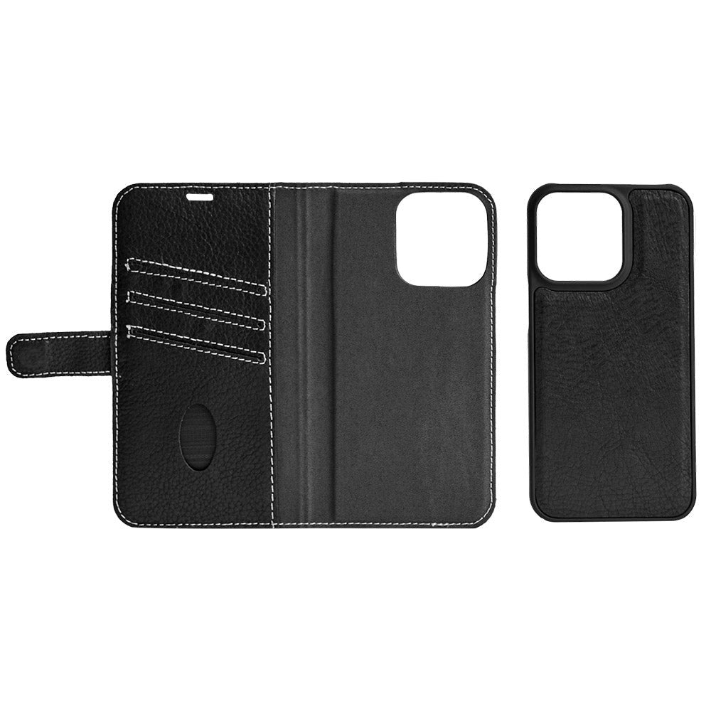 Essentials iPhone 12 Mini Real Leather Flip Case 2 in 1 with Card Holder - Black