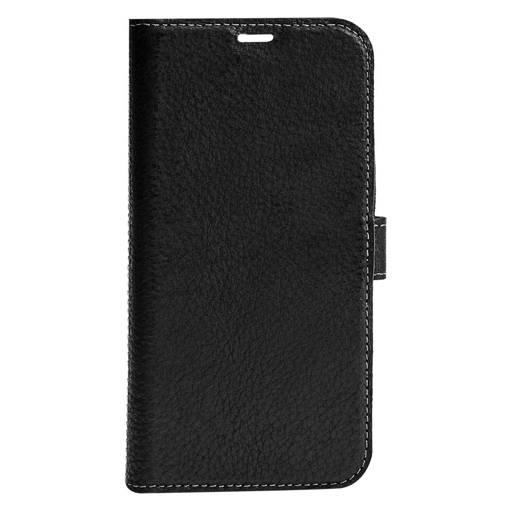 Essentials iPhone 13 Mini Real Leather Flip Case 2 in 1 with Card Holder - Black