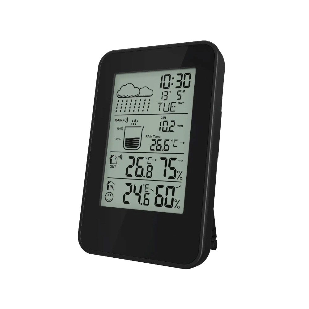 Denver WSR-560 Weather Station w. Clock & Rain Gauge - Black