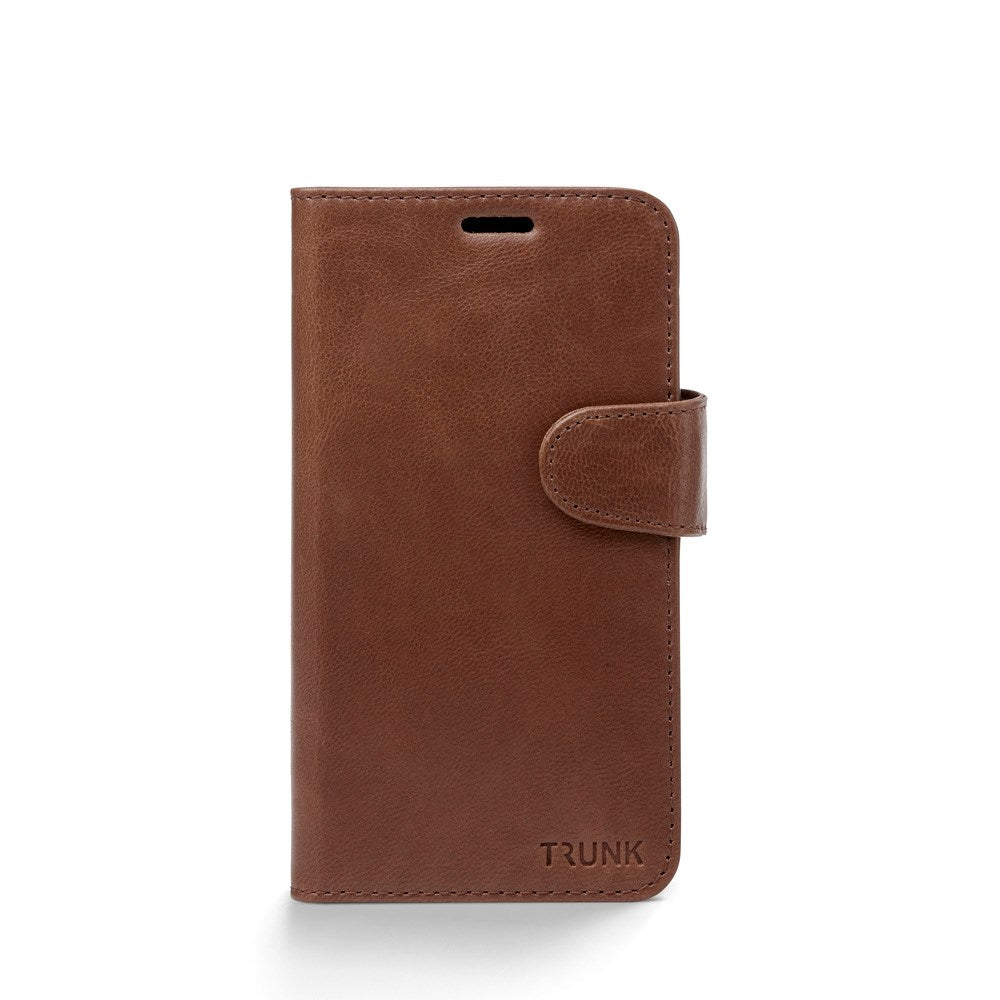 Trunk iPhone 12 Mini Genuine Leather Flip Case with Removable Back Case - Brown