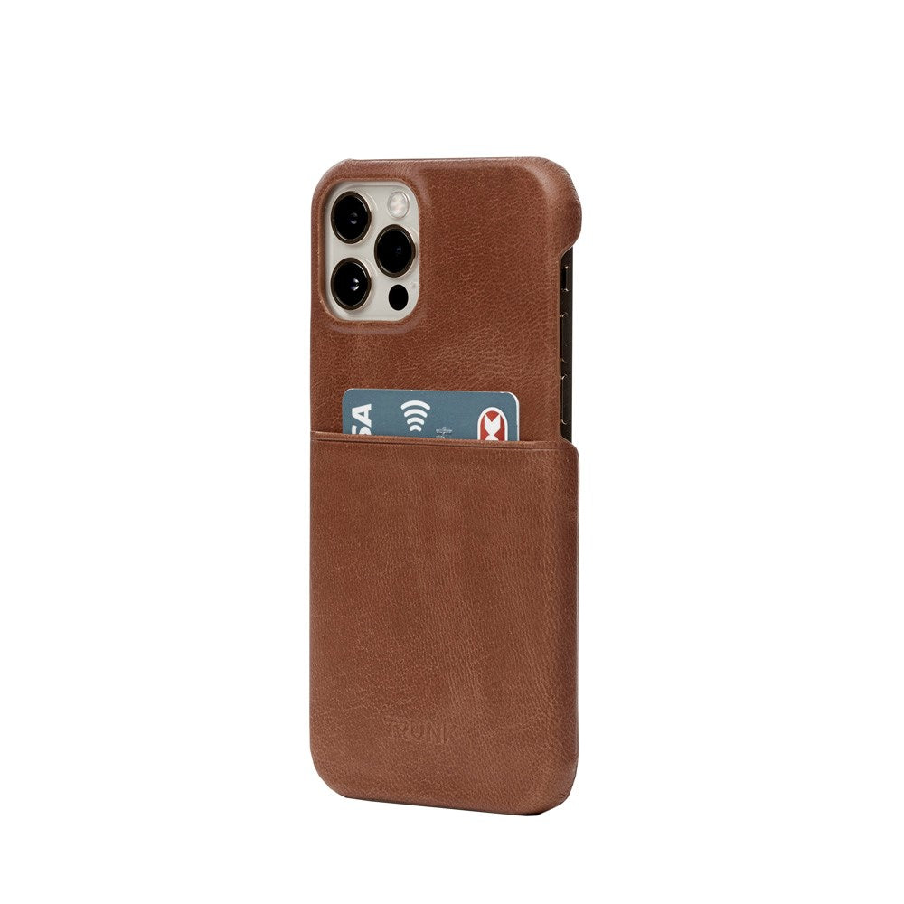 Trunk iPhone 13 Pro Genuine Leather Case with Card Pocket - Brown