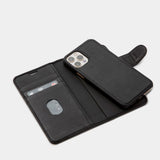 Trunk iPhone 13 Pro Genuine Leather Flip Case with Removable Back Case - Black