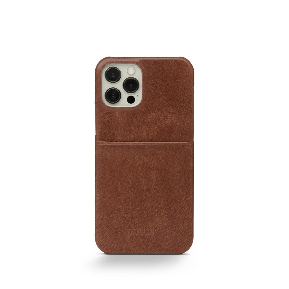 Trunk iPhone 13 Genuine Leather Case with Card Pocket - Brown