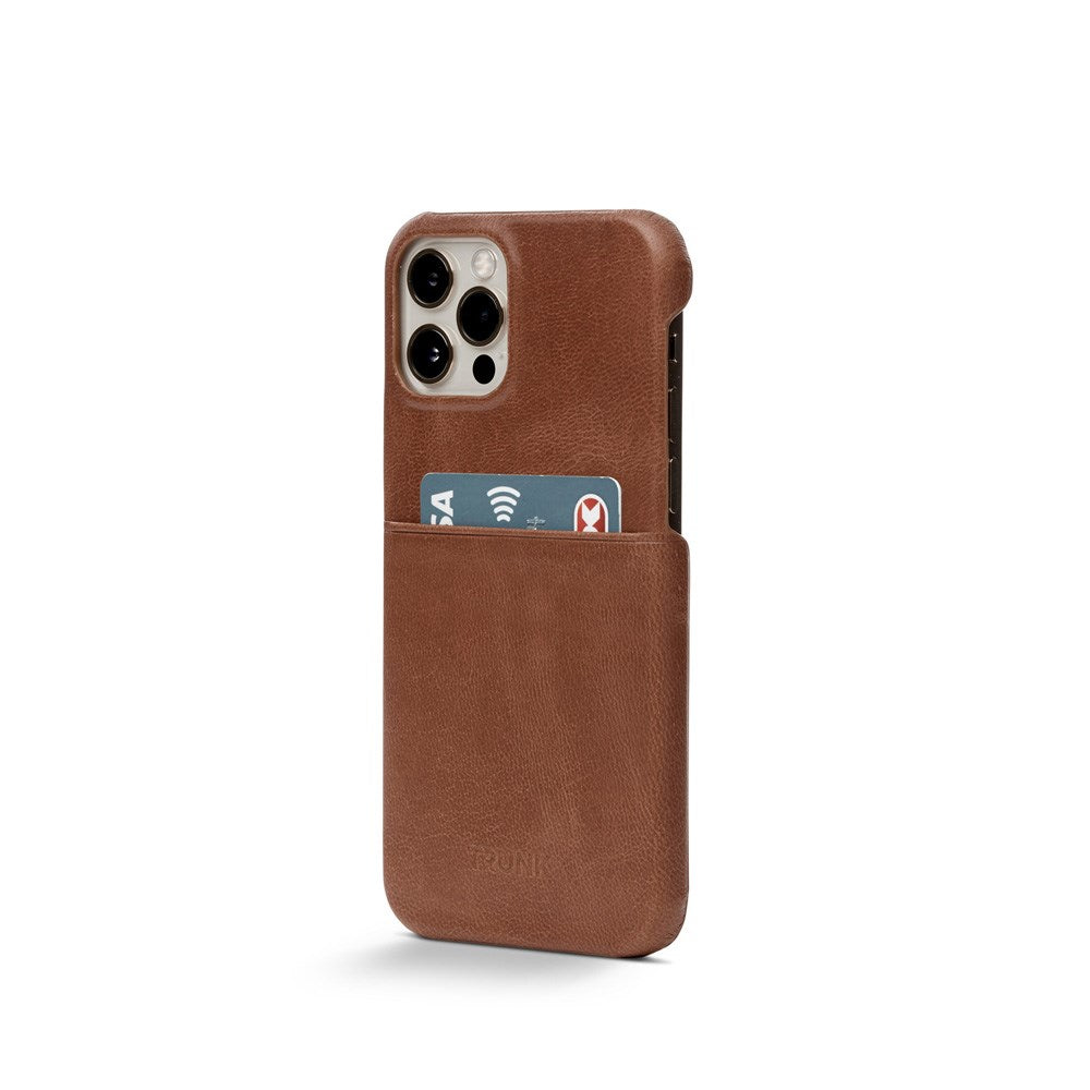 Trunk iPhone 13 Genuine Leather Case with Card Pocket - Brown